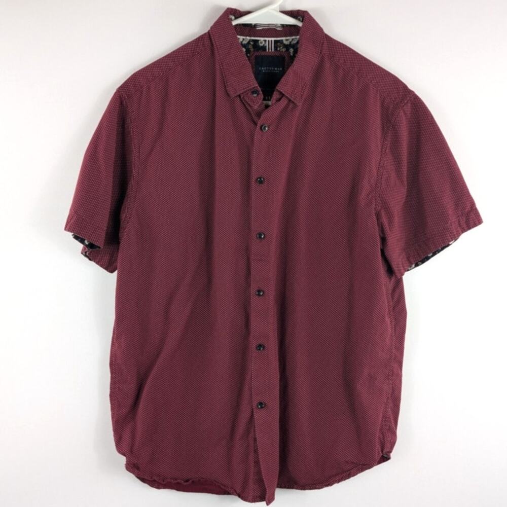 Cactus Man Ricky Singh L Short Sleeve Button Up Shirt Mens Burgundy Dot Casual